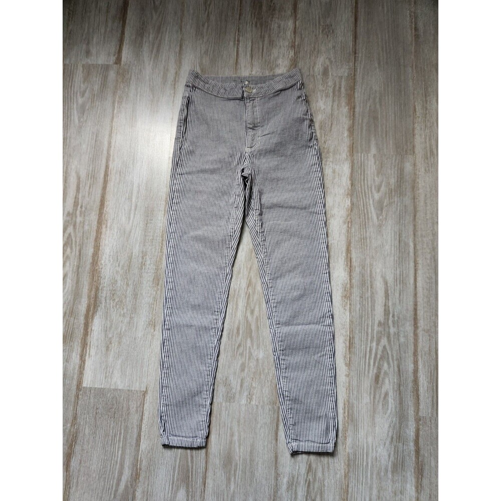 Free People High Rise Skinny Jeggings Gray White Stripe Stretch Lightweight 25